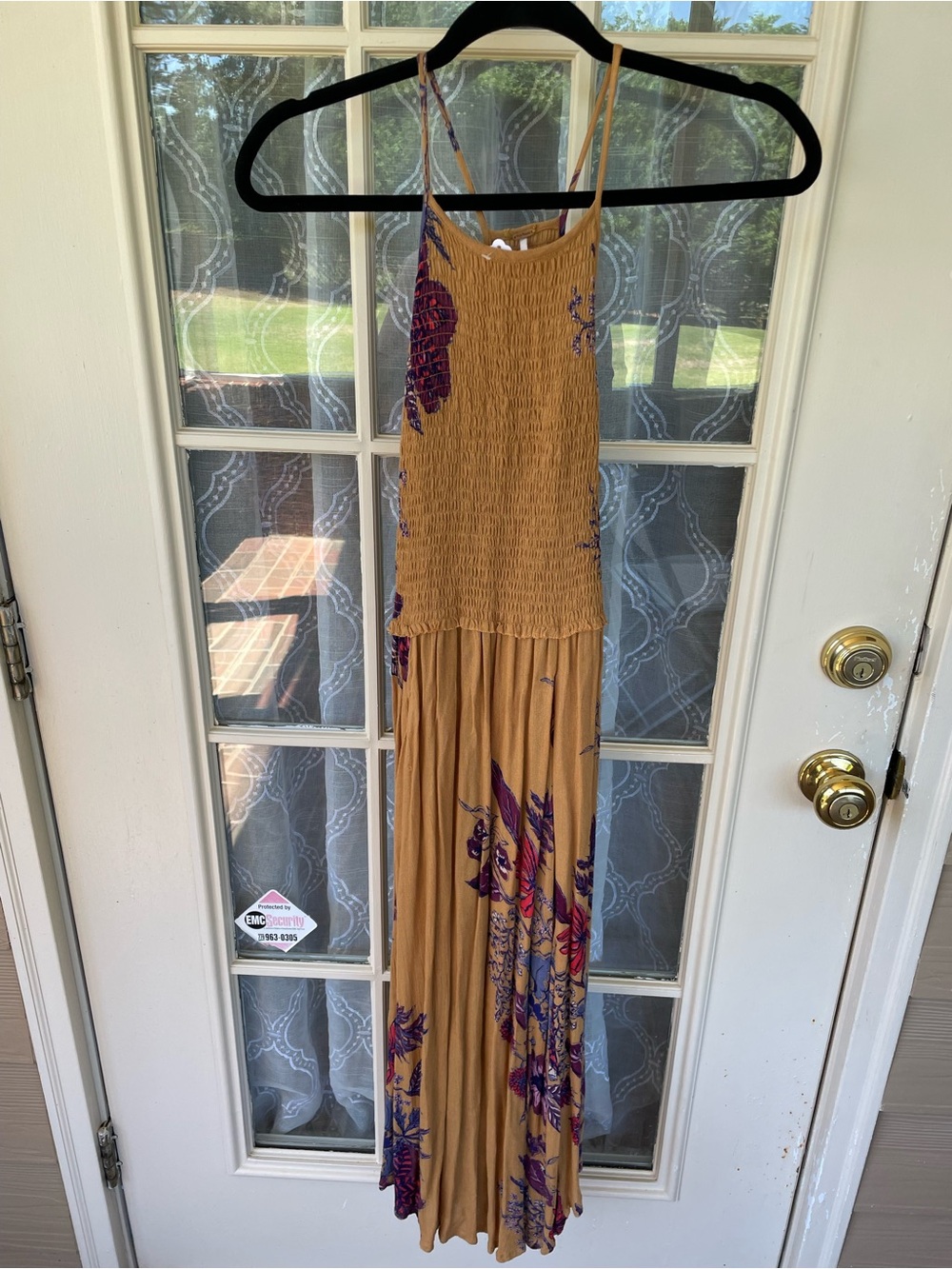 Free People Seasons in the Sun Mustard Floral Smocked Maxi Dress S 🌻
